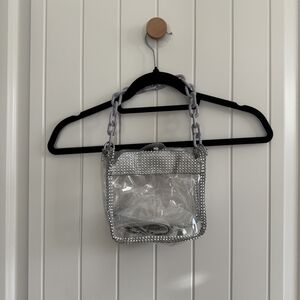 Silver Chain-Embellished Clear Bag